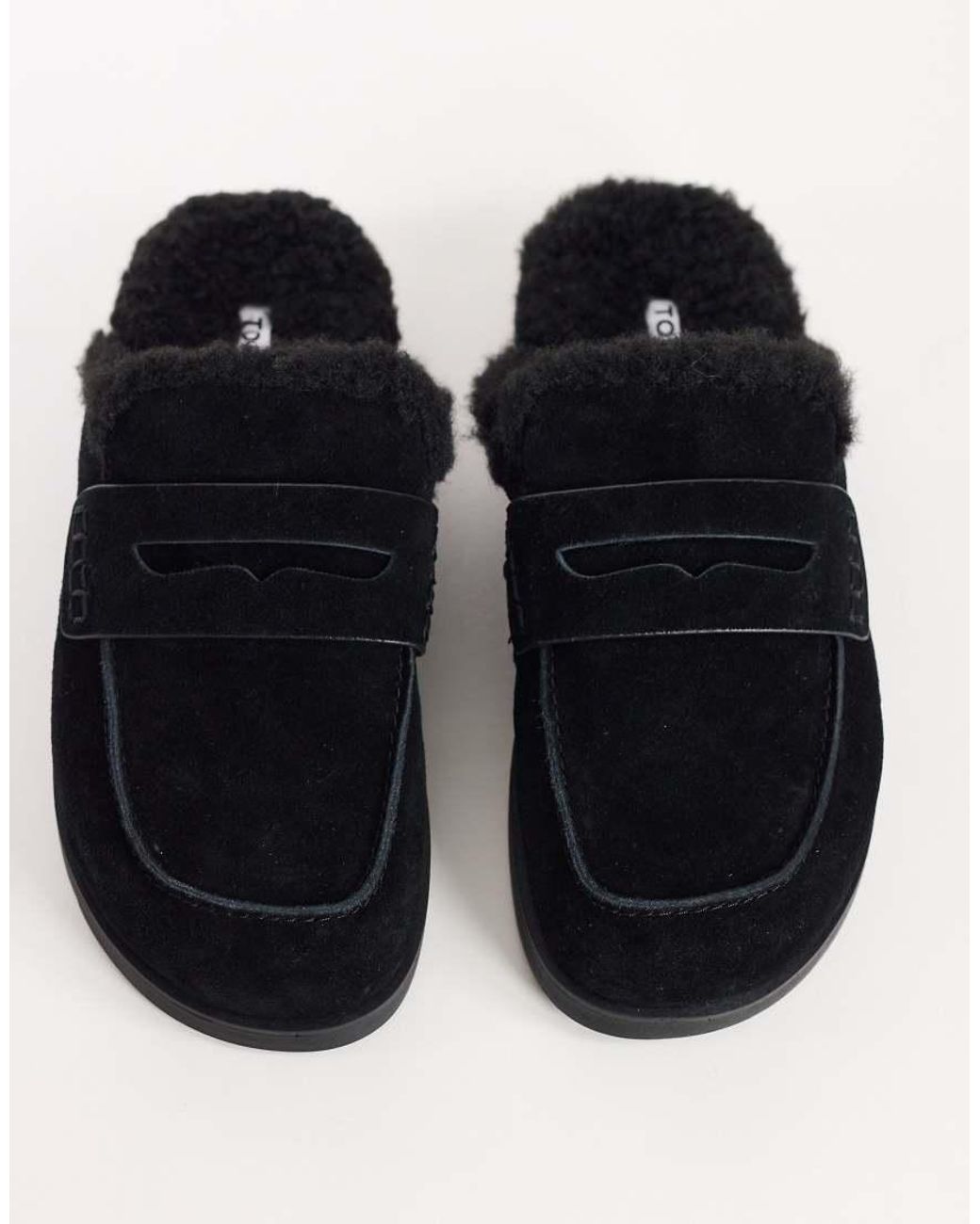TOPSHOP Black Addie Real Suede Mule Loafer With Shearling
