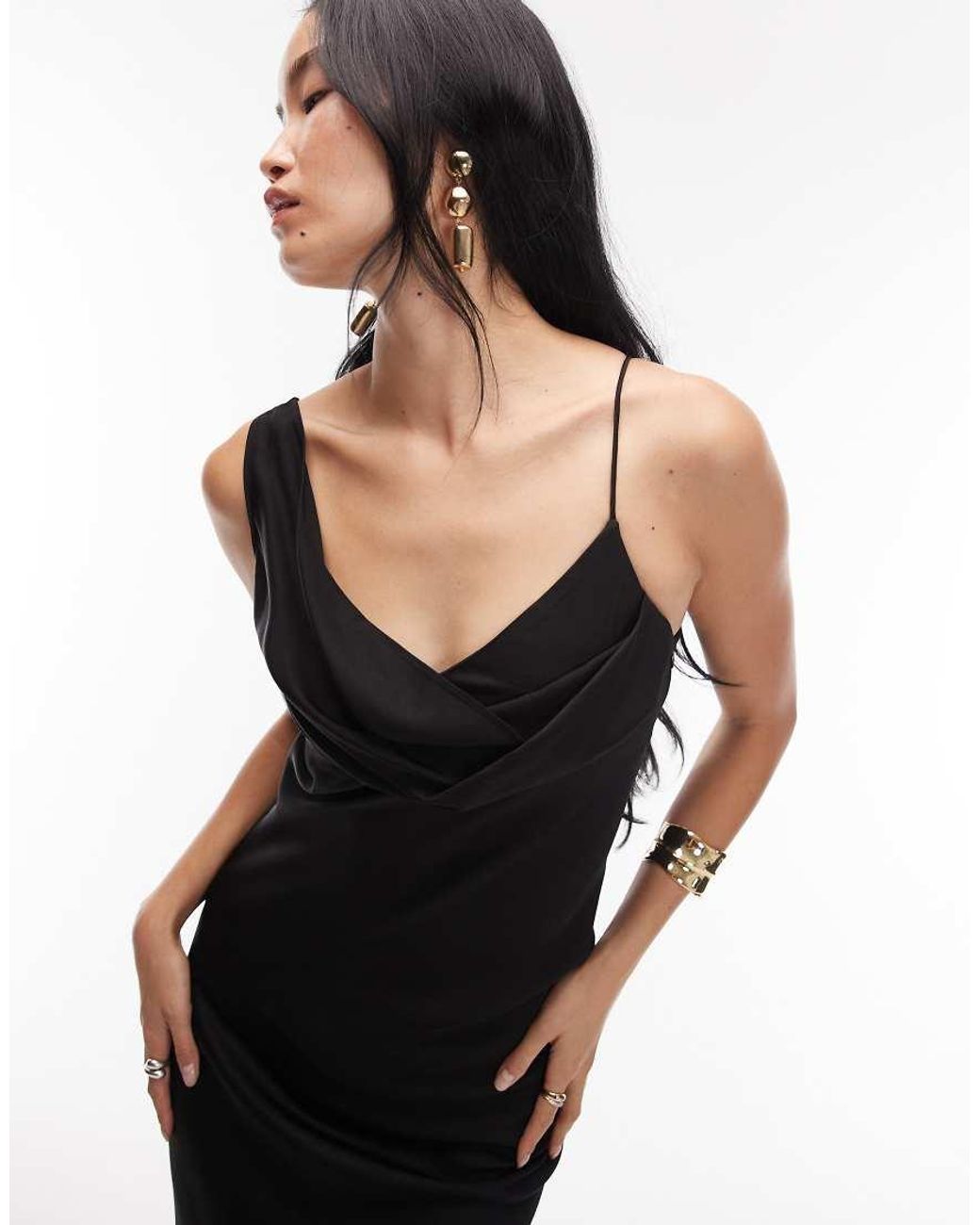 & Other Stories White Asymmetric Cowl Ceck Midi Dress