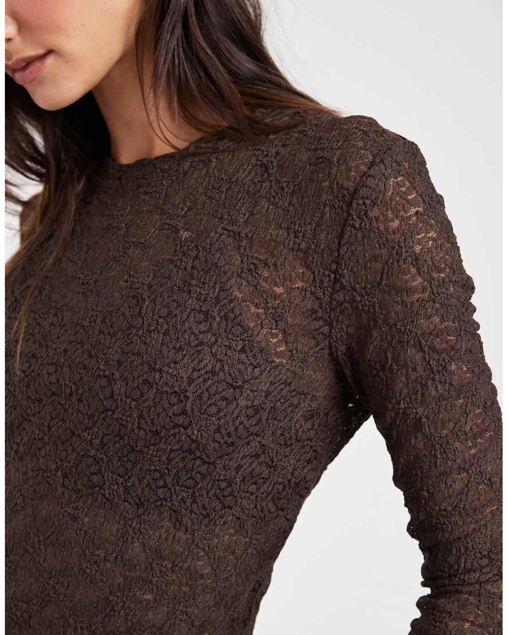 Noisy May Brown Long Sleeve Lace Top