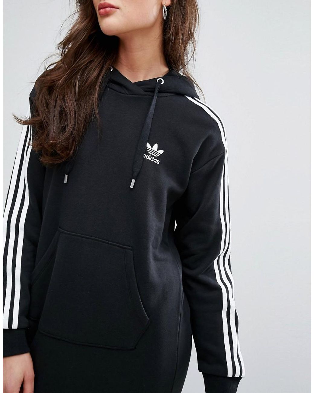 adidas Originals Originals Black Three Stripe Hoodie Maxi Dress | Lyst