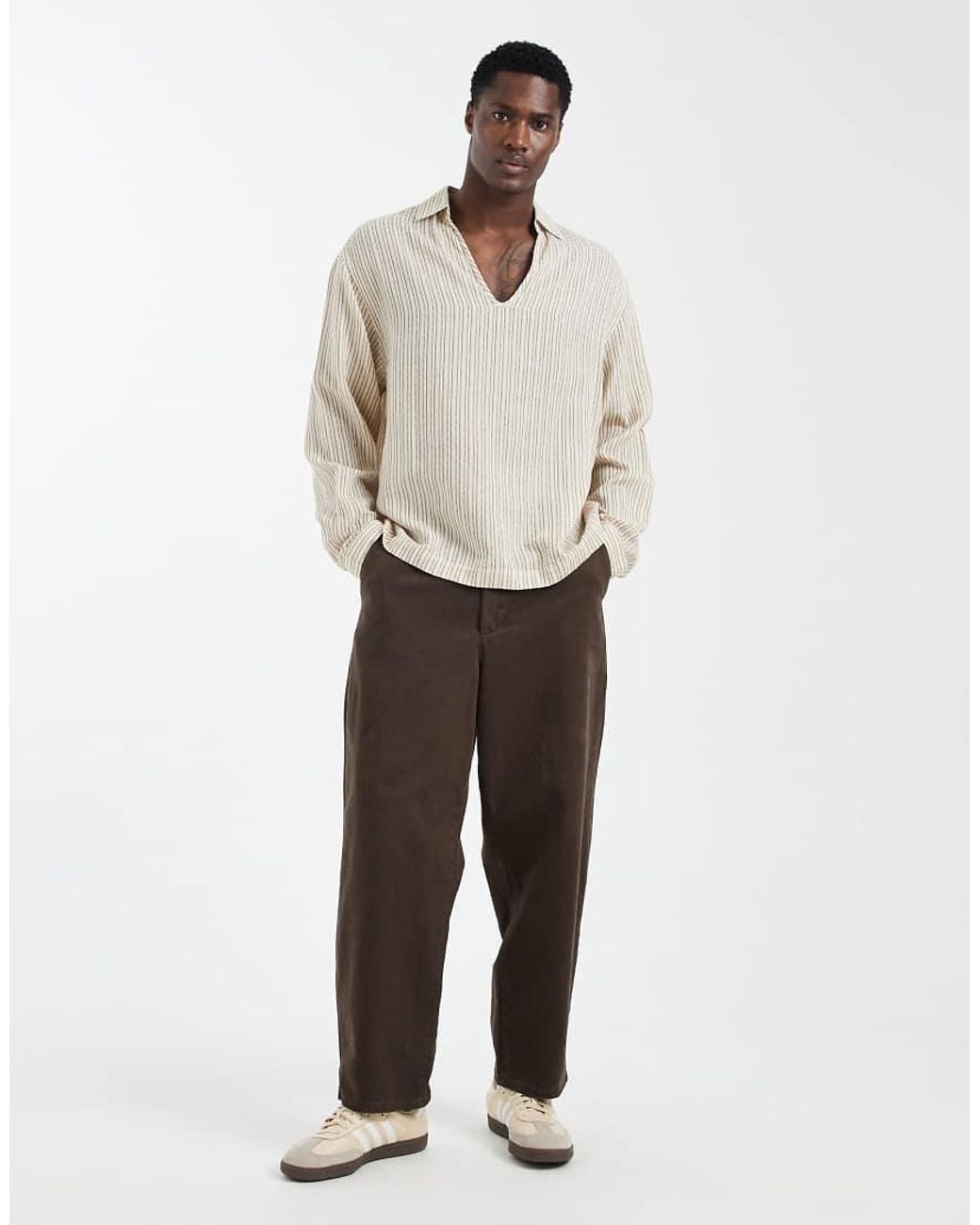 ASOS White Oversized Overhead Stripe Shirt for men