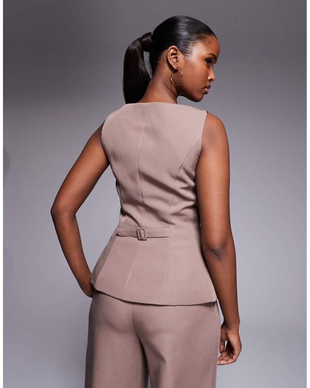 Kaiia Brown Exclusive Tailored Asymmetric Button Detail Waistcoat Top Co-ord