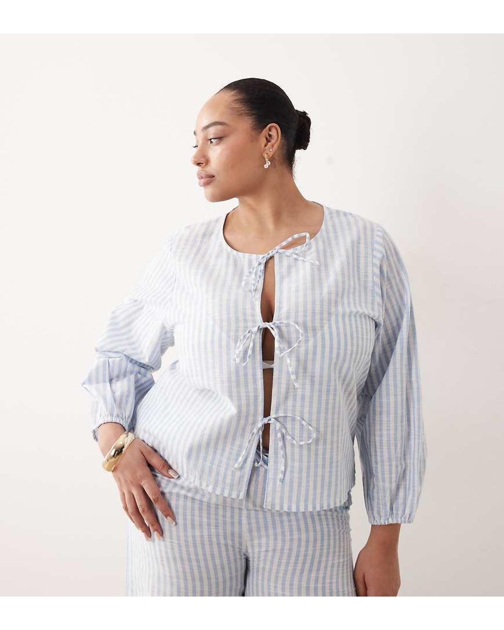 Esmee Curve White Tie Front Long Sleeve Beach Top Co-Ord