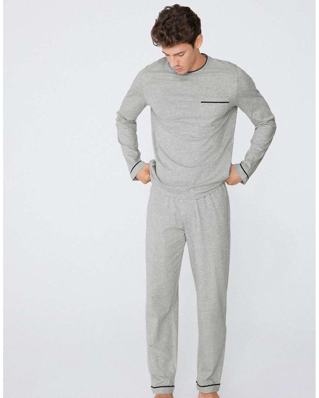 Tezenis White Long Piping Cotton Pyjamas for men