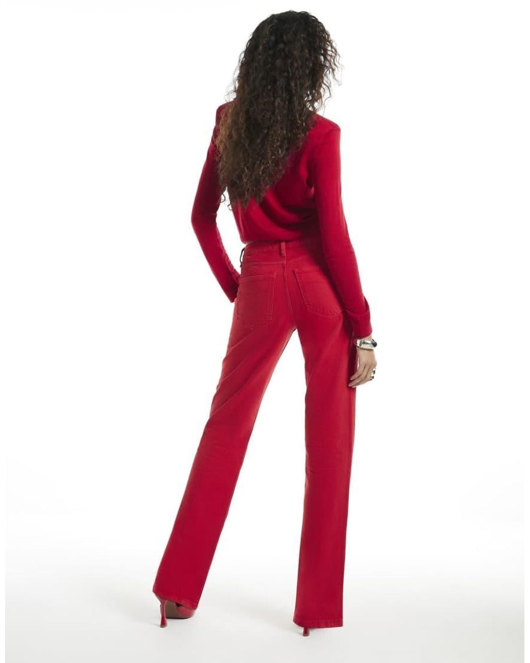 River Island Red 90S Mid Rise Slim Straight Leg Jeans