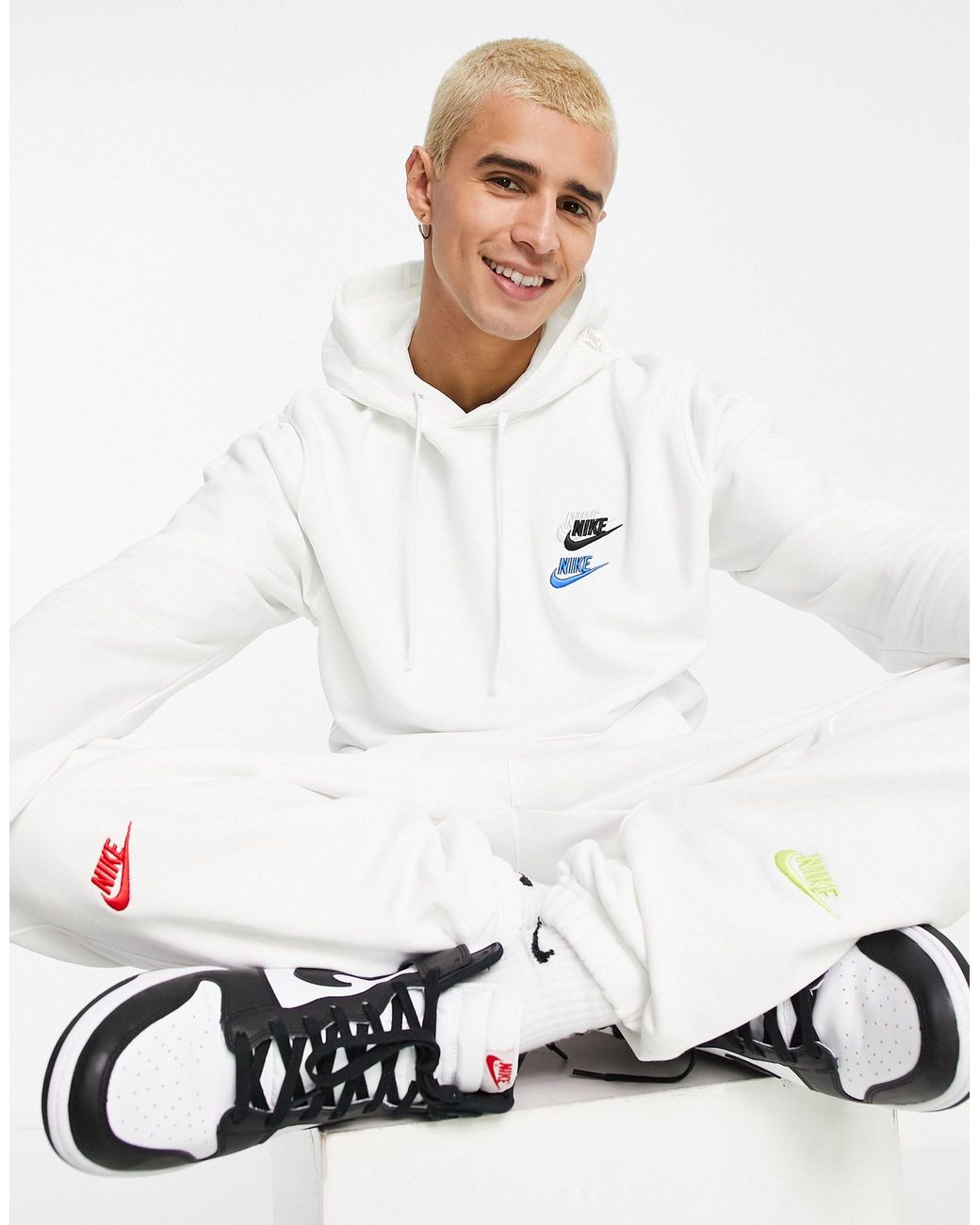 Nike Essential Fleece+ Multi Logo Hoodie in White for Men | Lyst Australia
