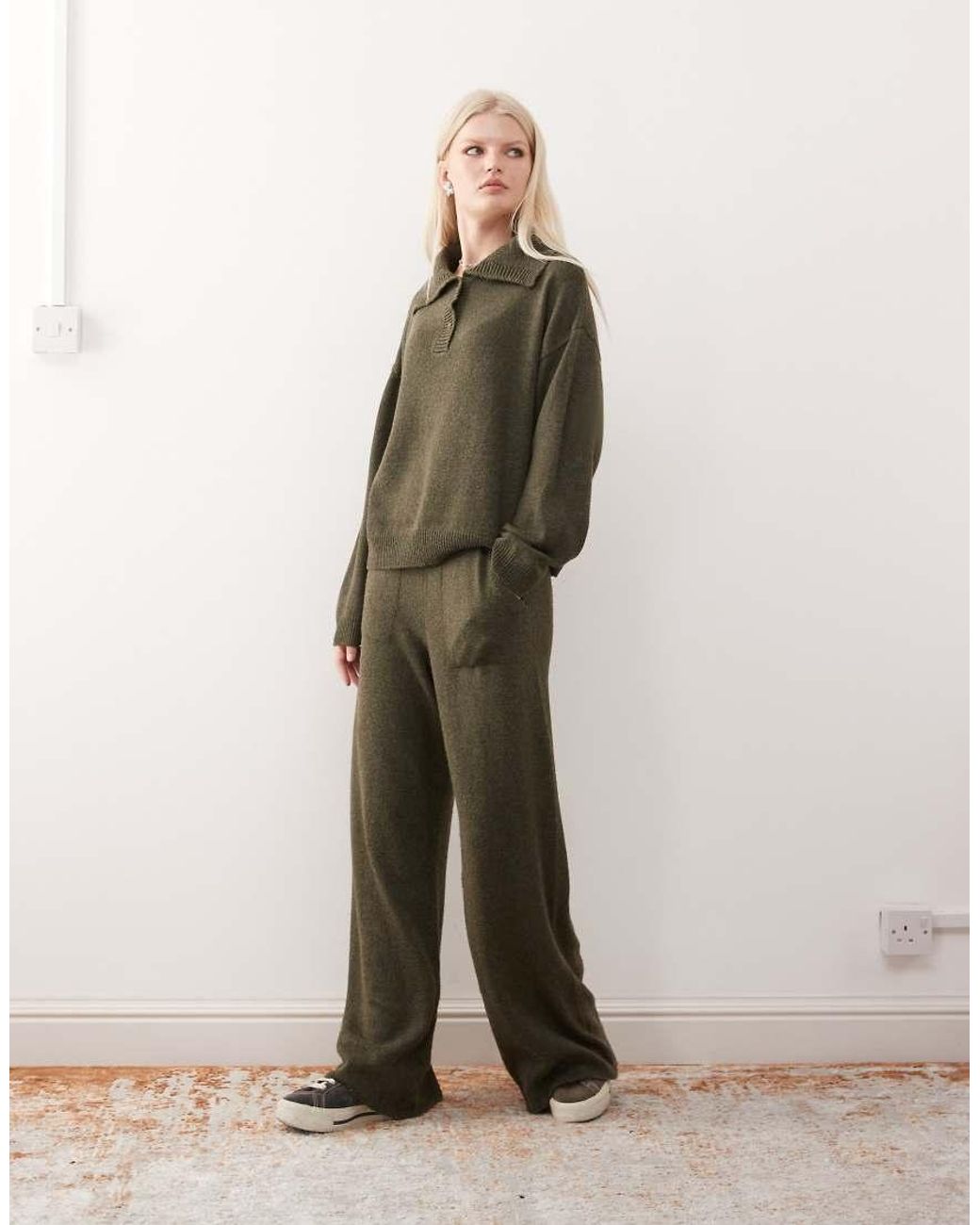 Collusion Green Knitted Oversized Button Up Jumper Co-Ord