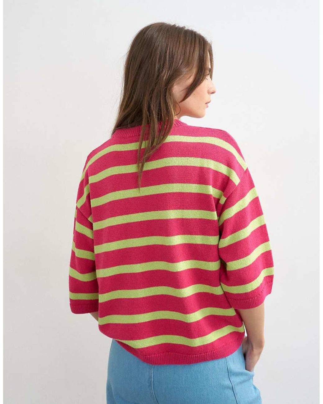 TOPSHOP Red Knitted Half Sleeve Relaxed Fit T-Shirt