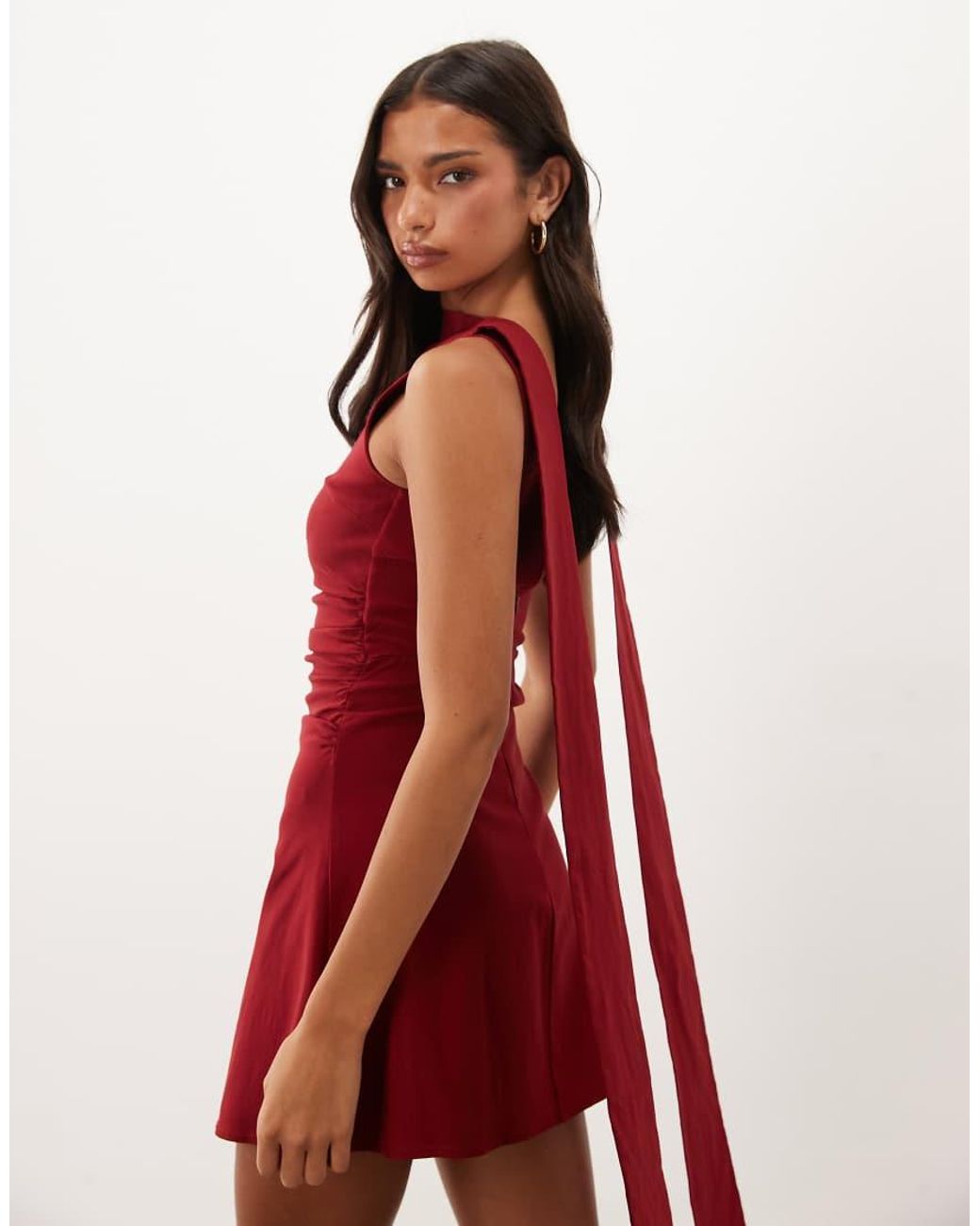 TFNC London Red Bengaline V Back Draped Mini Dress