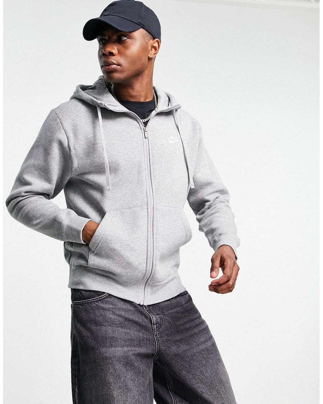 Nike Baumwolle – Club – er Kapuzenpullover mit durchgehendem Reißverschluss  in Grau für Herren - Sparen Sie 73% - Lyst