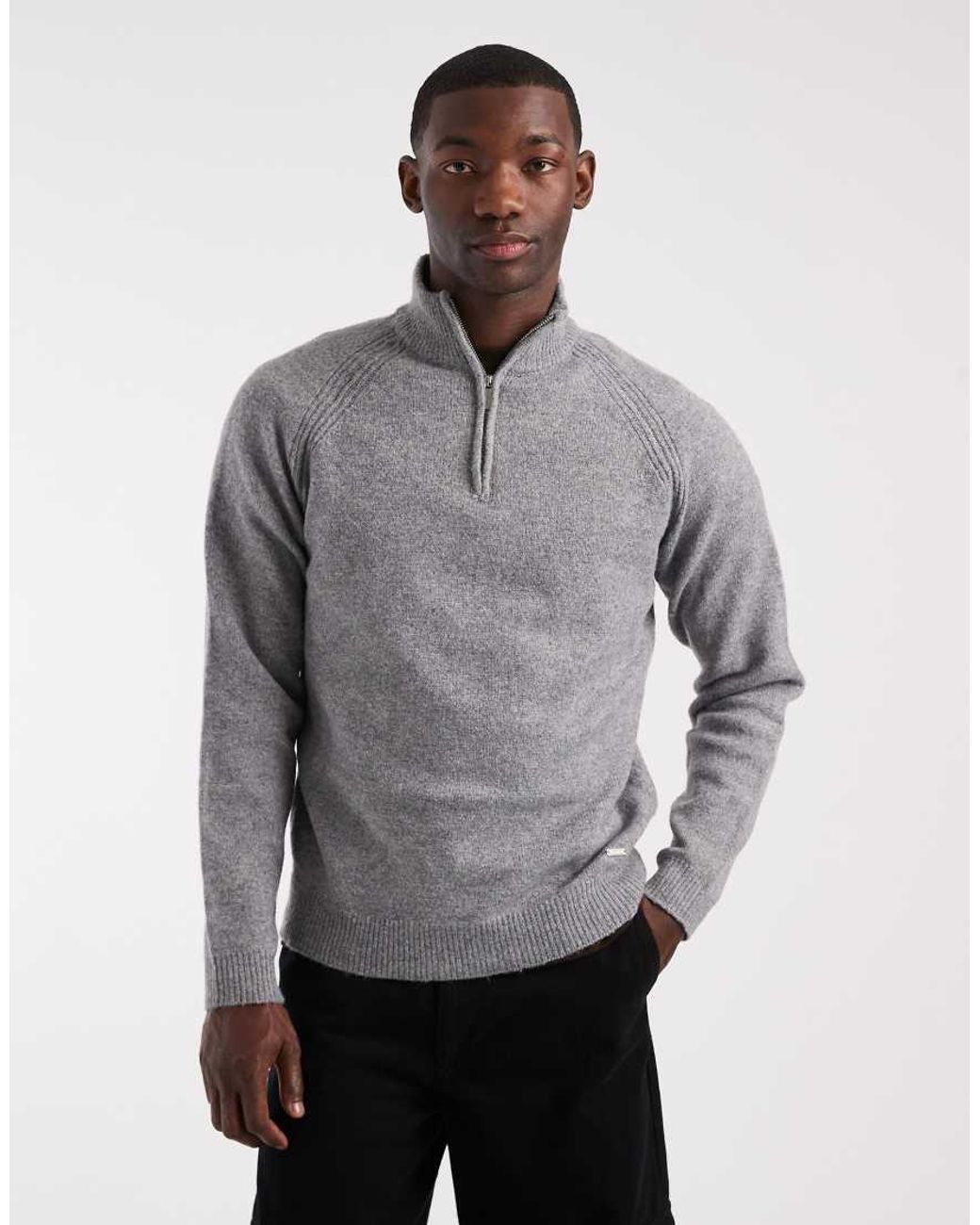 Threadbare Gray Knitted Quarter Zip Jumper for men