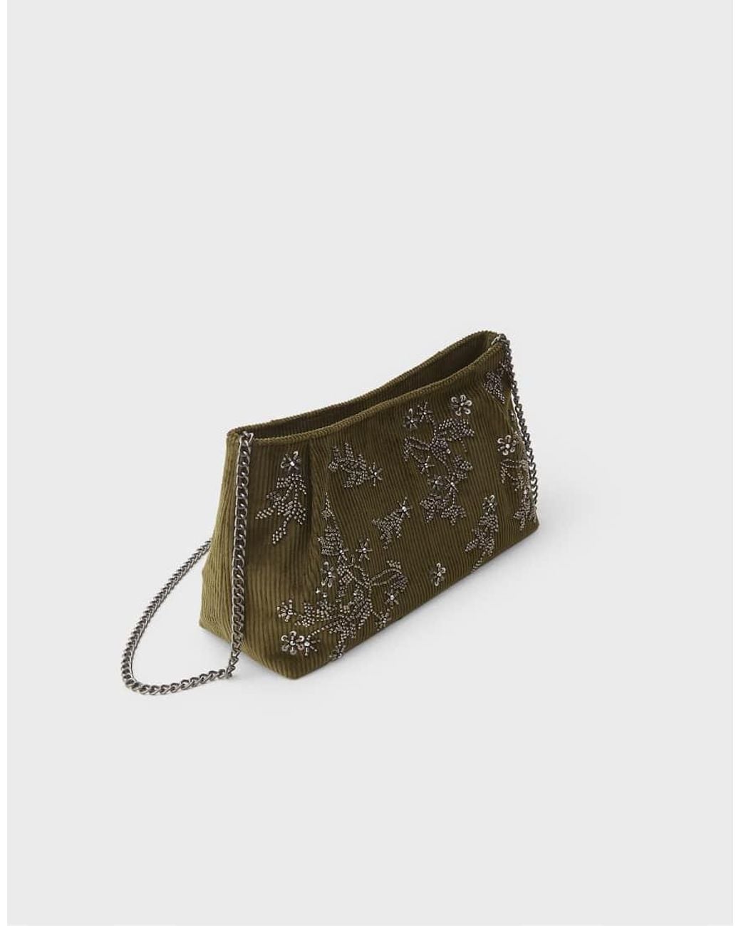 Stradivarius Green Embroidered Clutch Bag