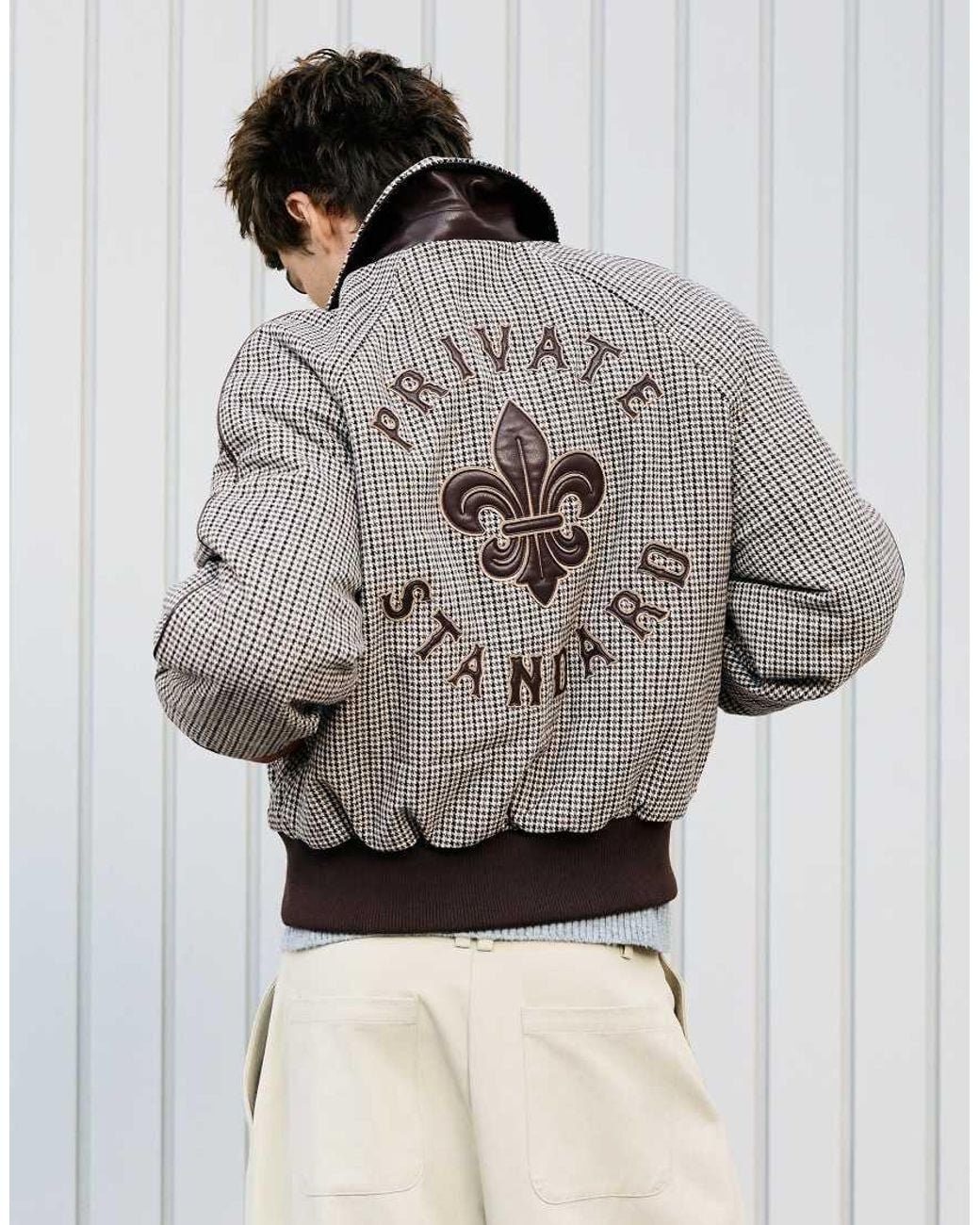 Bershka Gray Felt-Effect Houndstooth Bomber Jacket for men