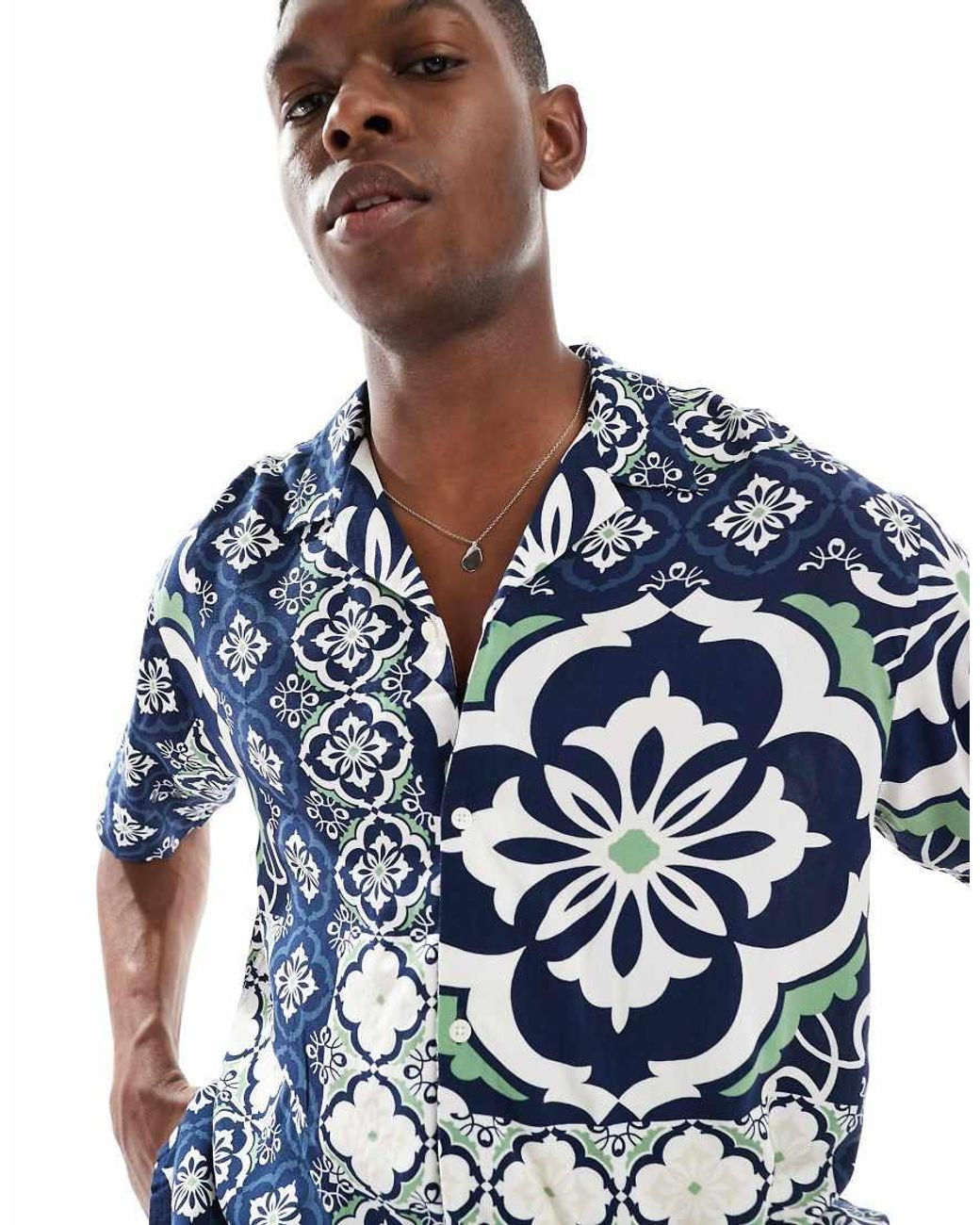 Jack & Jones Blue Oversize Shirt With Tile Print for men