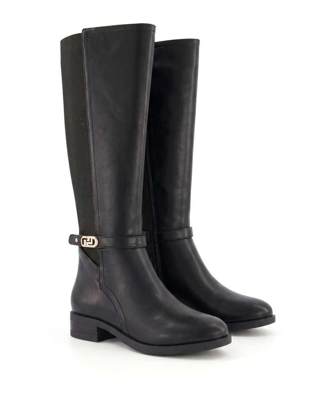 SEQWL Black Knee High Riding Boots Stretch Back With Buckle Ankle Strap