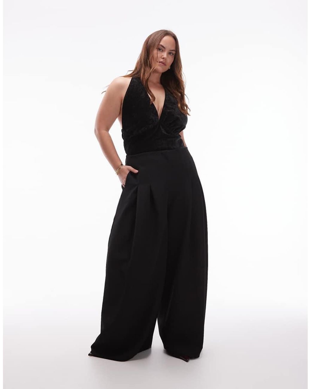 ASOS Black Asos Design Curve Textured Velvet Halterneck Top