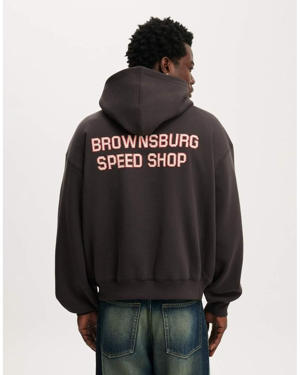 Cotton On Black Box Fit Graphic Hoodie for men