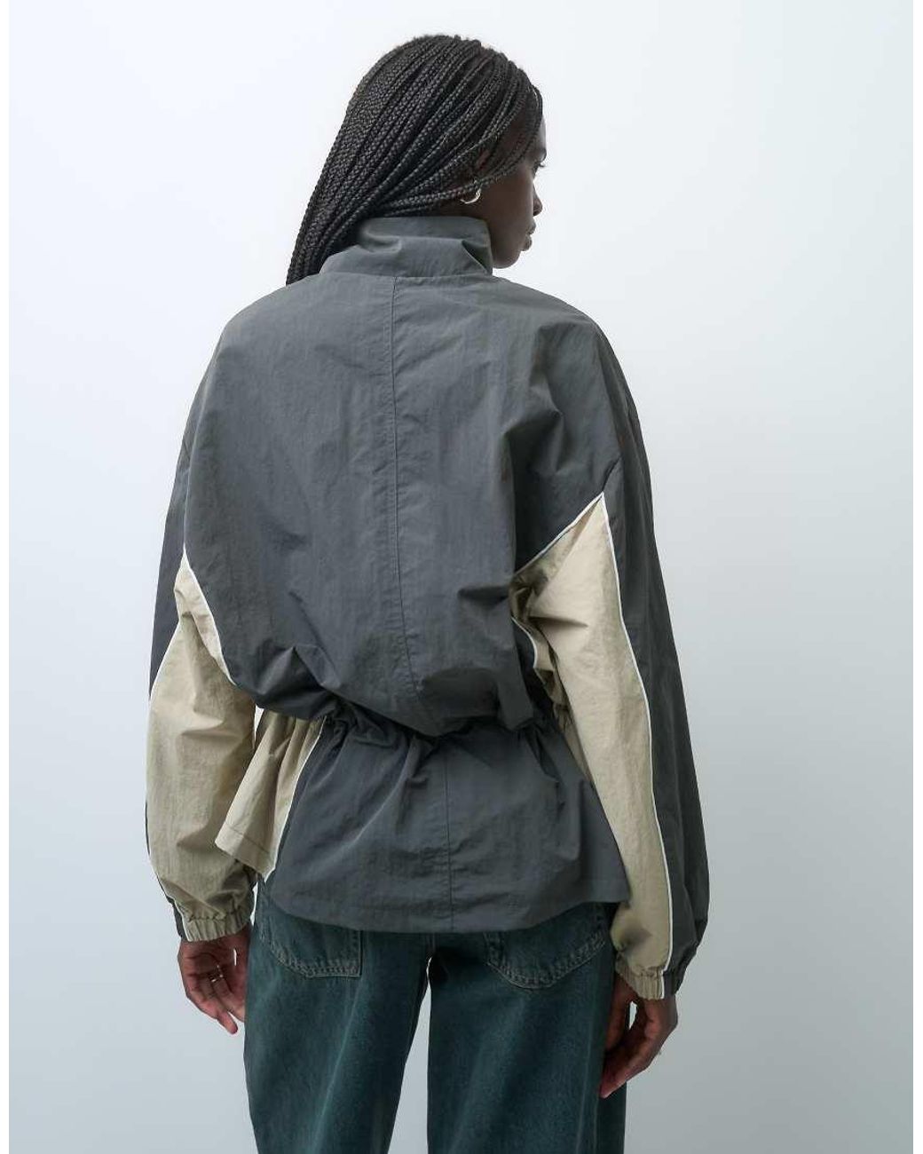 ASOS Gray Cinched Color Block Cinched Jacket