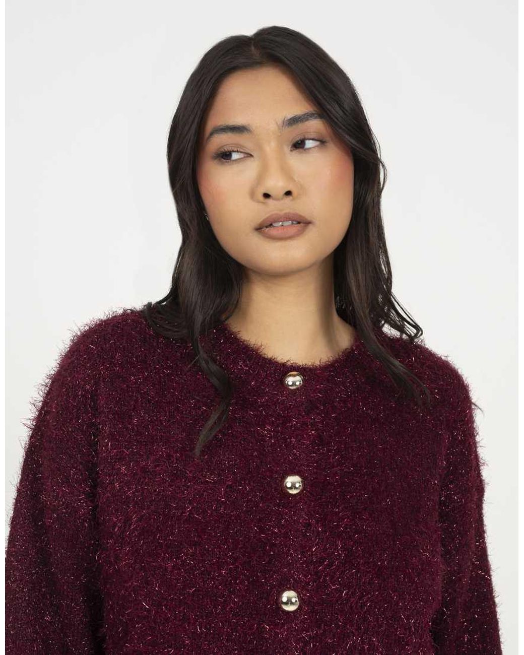 Brave Soul Red Fluffy Tinsel Knit Cardigan