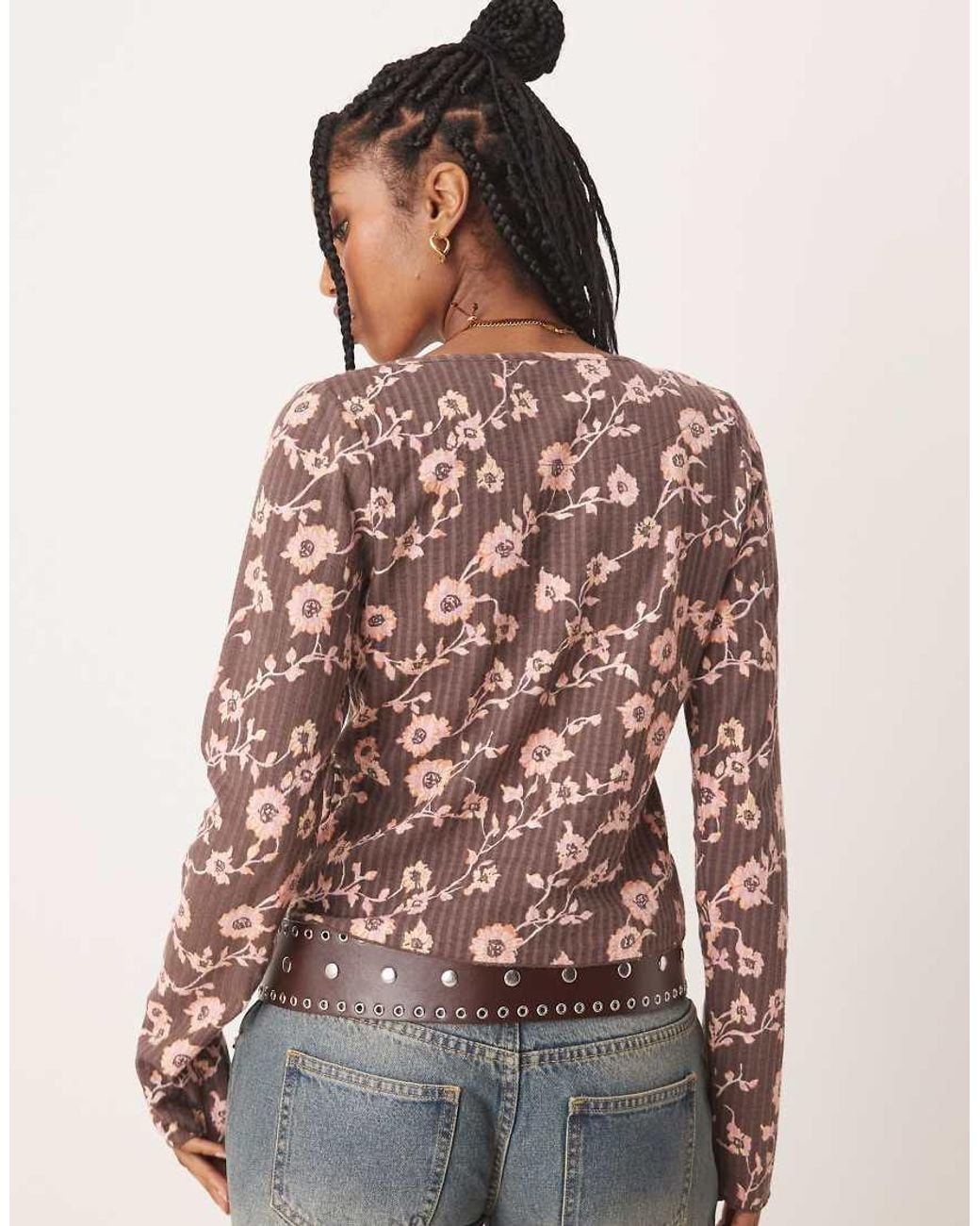 Free People Red Tilly Long Sleeve Printed Top