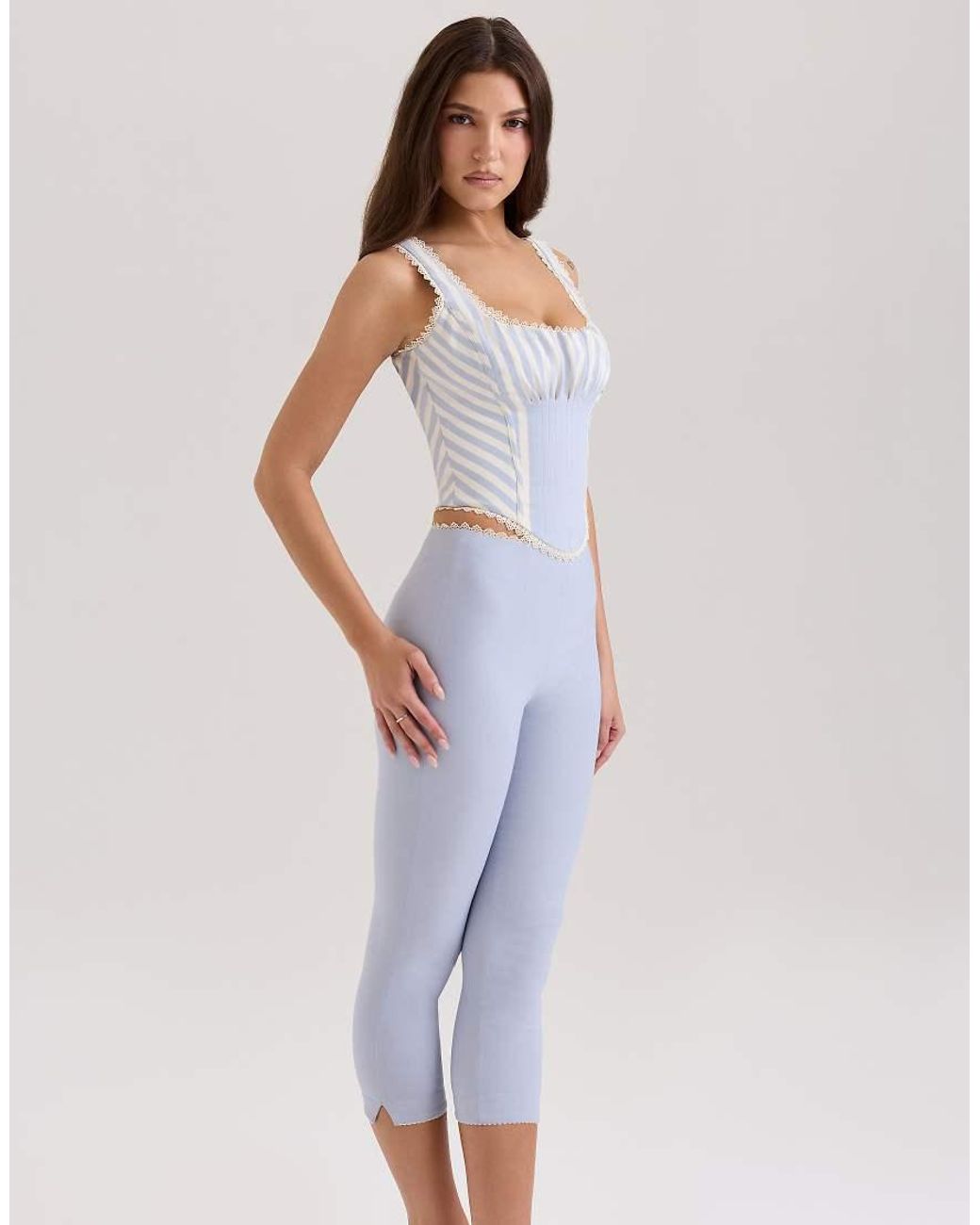House Of Cb Blue Carella Twill Fitted Capri Trousers
