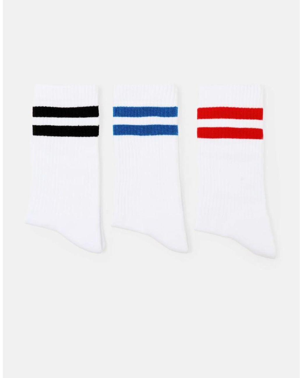 Pull&Bear White Striped Sports Socks for men