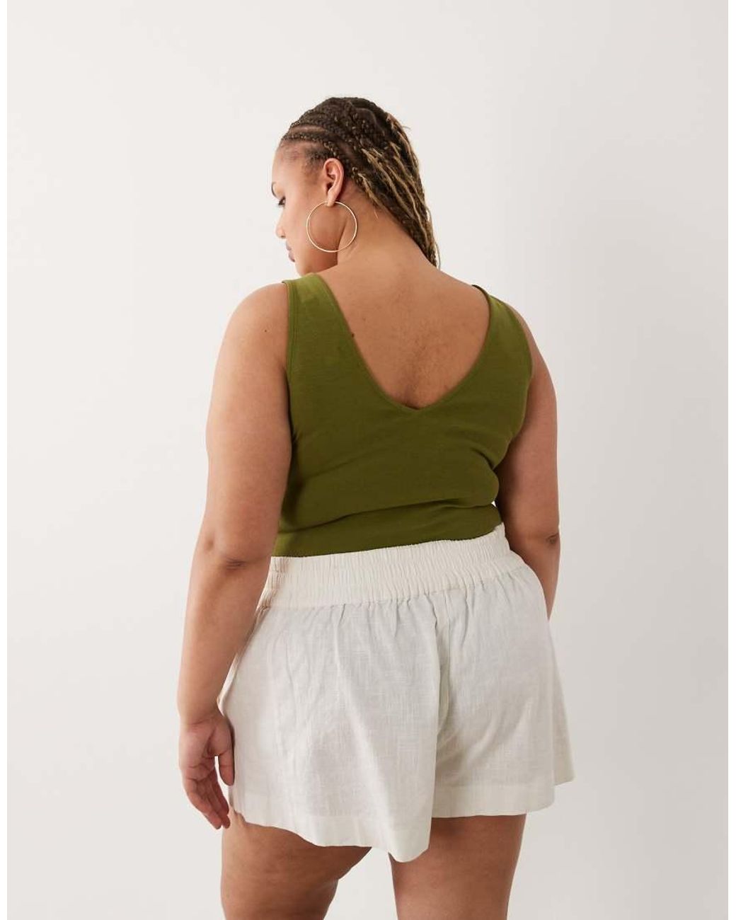 ASOS Green Asos Design Curve Compact Cotton Blend V-neck Bodysuit