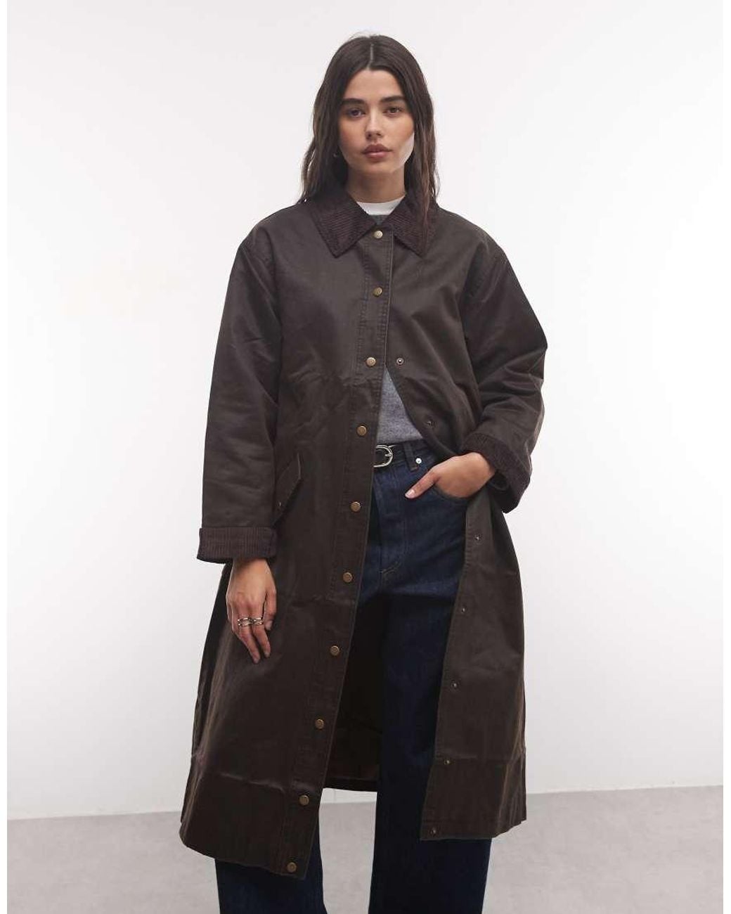 Reclaimed Vintage Brown Waxed Longline Mac