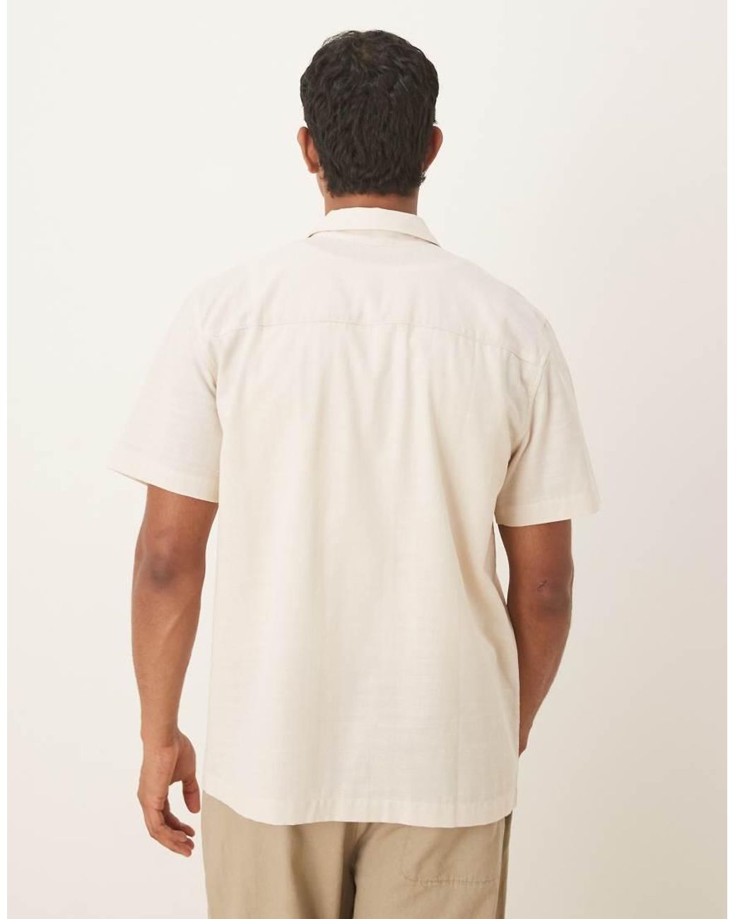 ASOS Natural Regular Shirt With Chest Embroidery for men