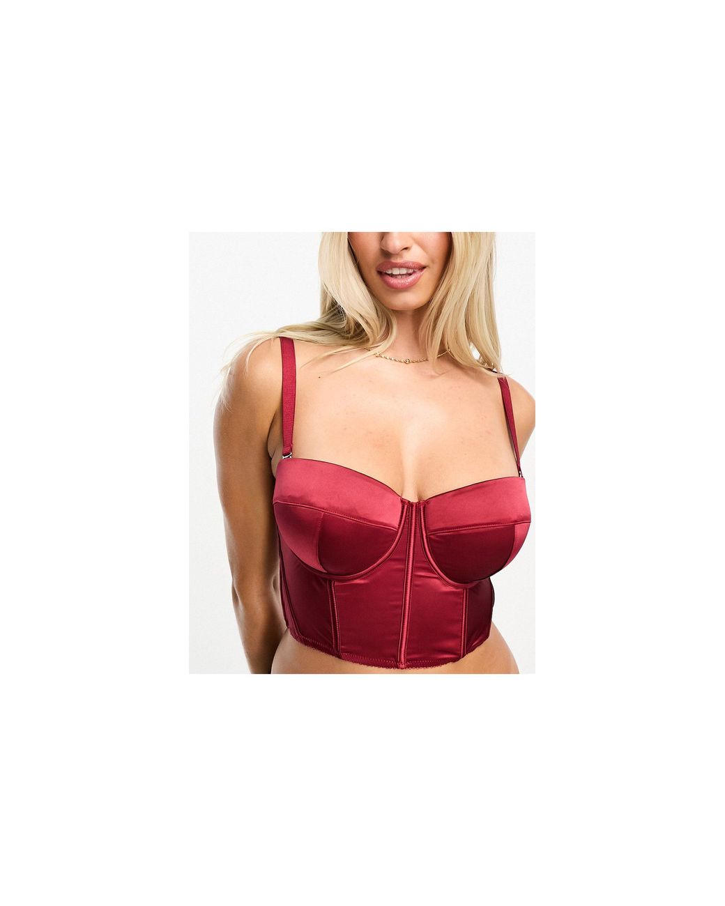 ASOS Fuller Bust Satin Padded Underwire Corset With Detachable Straps in  Red