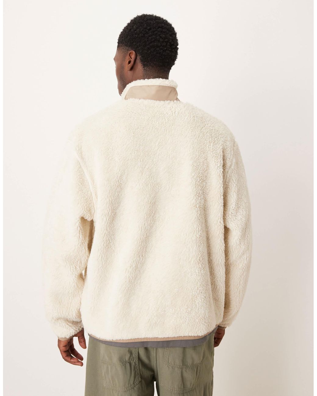 ASOS Natural Relaxed Teddy Zip Up Jacket for men