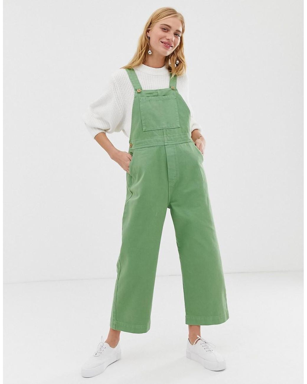 Monki Denim Overall In Light Green Lyst Canada