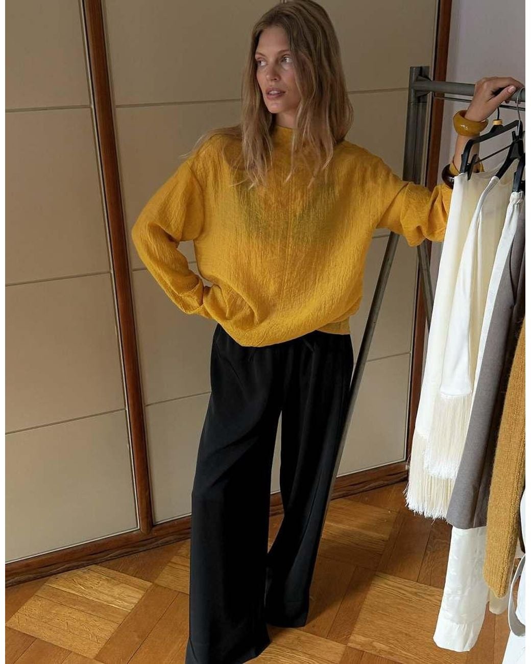 NA-KD Yellow Funnel Neck Seam Detail Crinkle Top