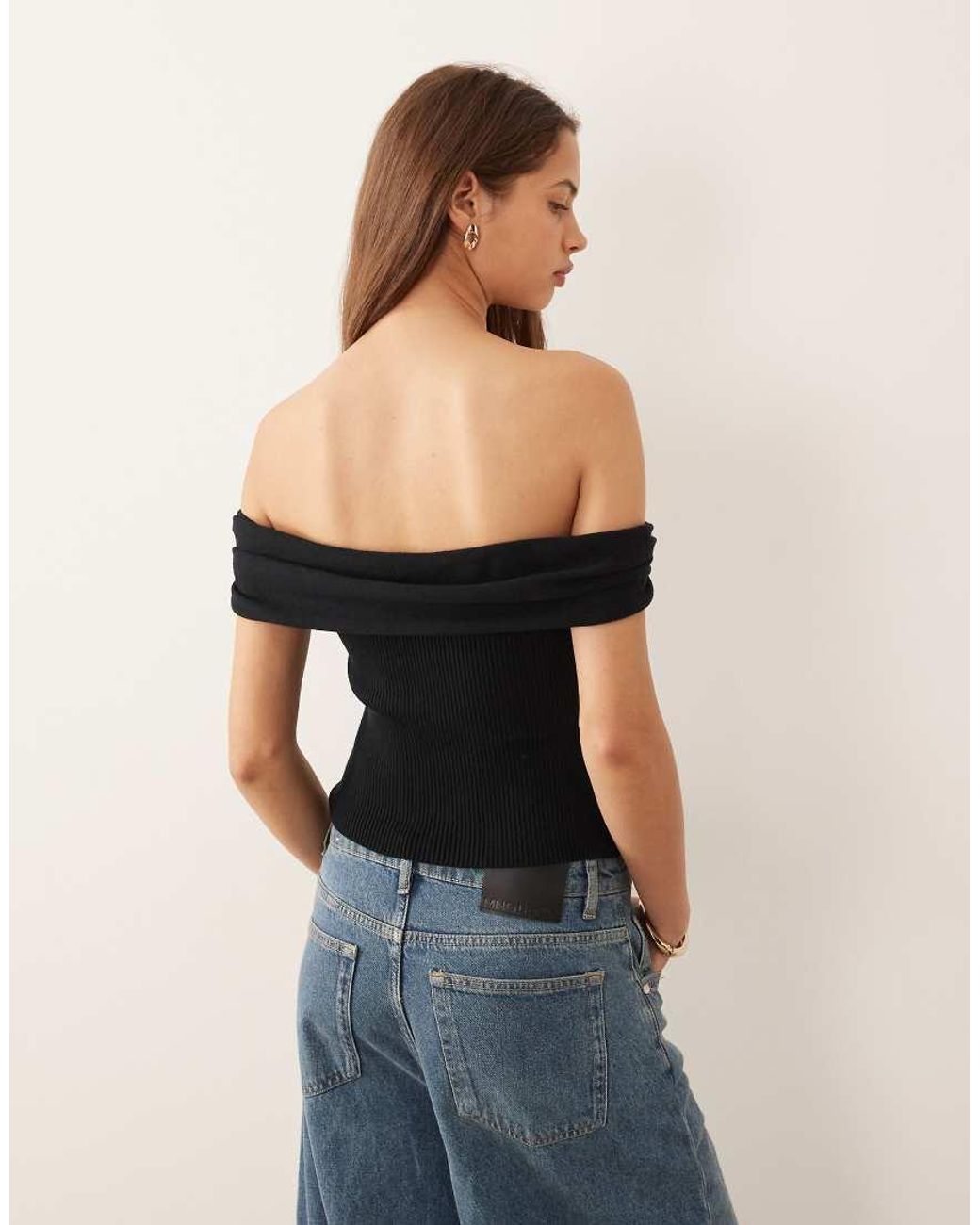 Abercrombie & Fitch Black Off Shoulder Top With Hardware Detail