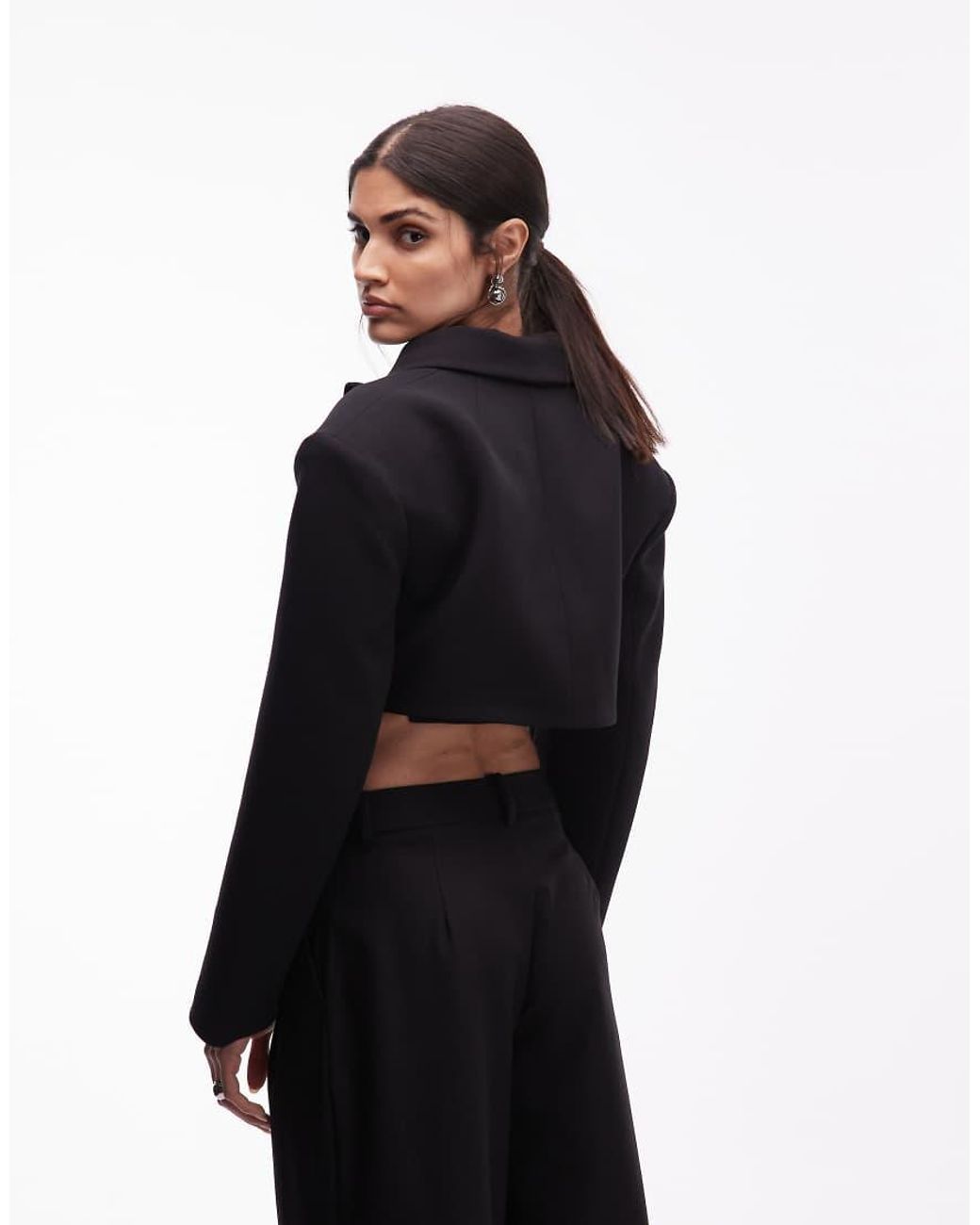 ASOS Black Double Breasted Crop Boxy Tuxedo Blazer