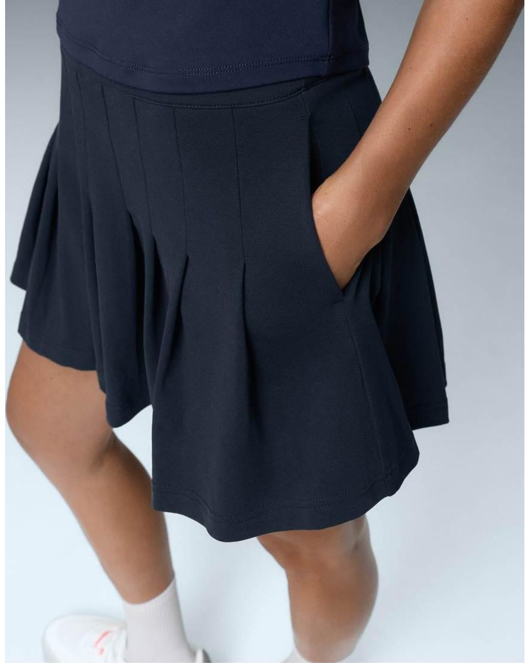 Oysho Blue Short Pleated Piqué Skirt