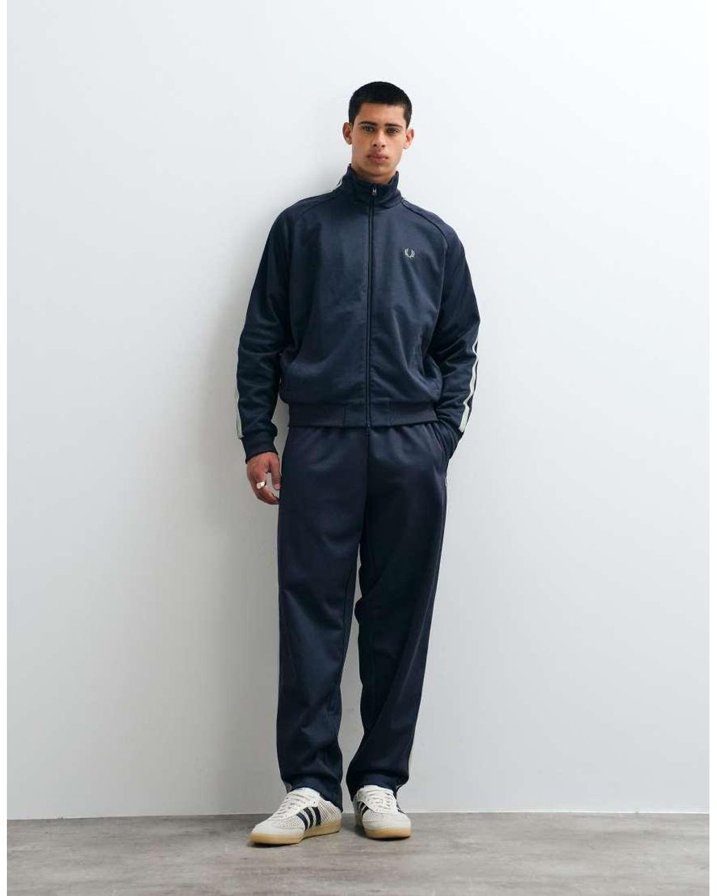 Fred Perry Blue Two Tone Mesh Tape Track Pants for men