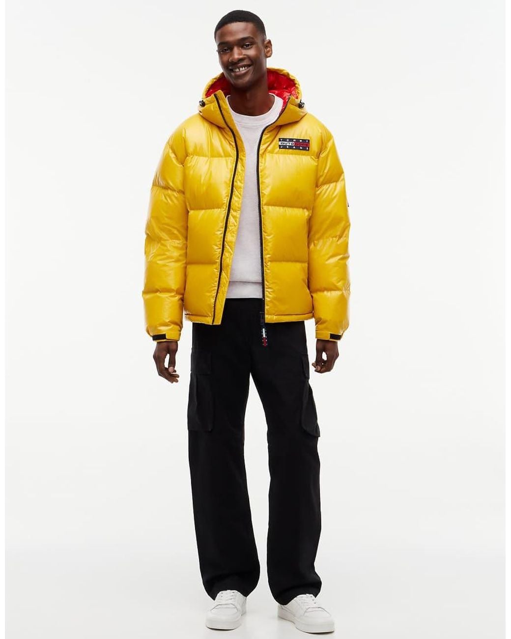 Tommy Hilfiger Yellow Shiny Down Hooded Alaska Puffer Jacket for men