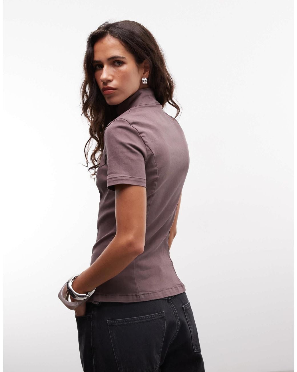 Weekday Purple Structured Button Up Top