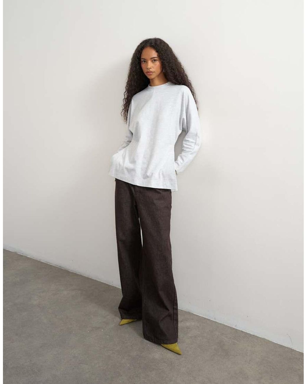 TOPSHOP White Long Sleeve Split Side Cinched Tee