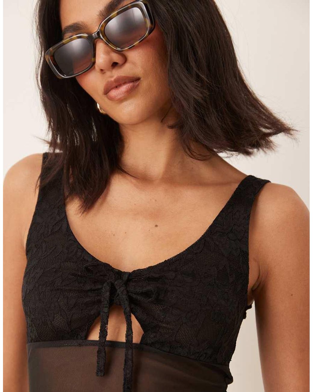 ASOS Black Mesh Cami Top With Lace Detail