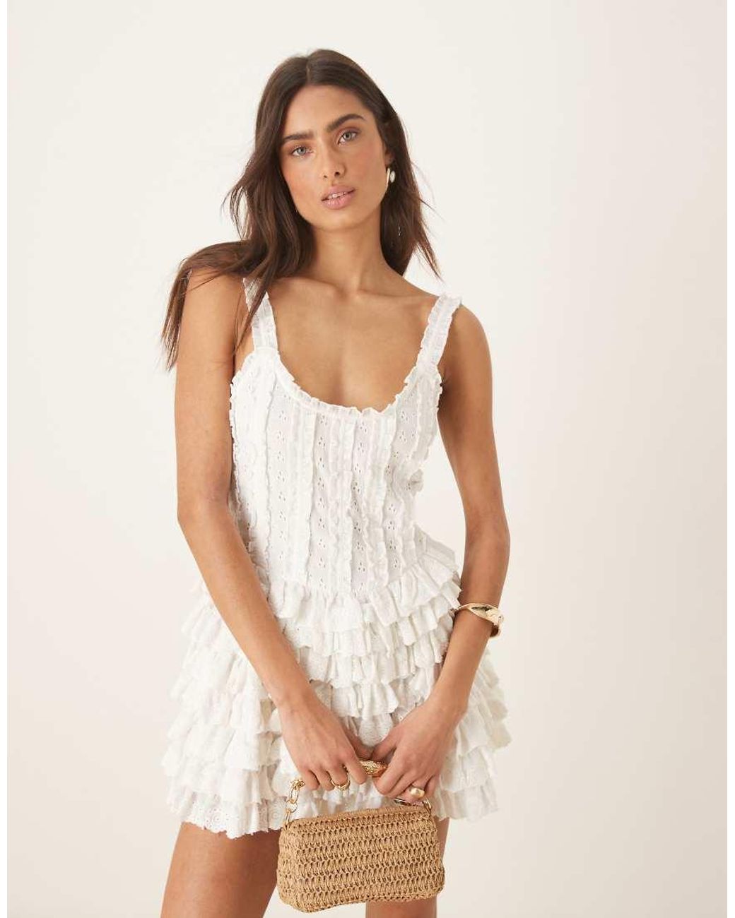 Amy Jane London Natural Genevieve Broderie Ruffle Mini Dress