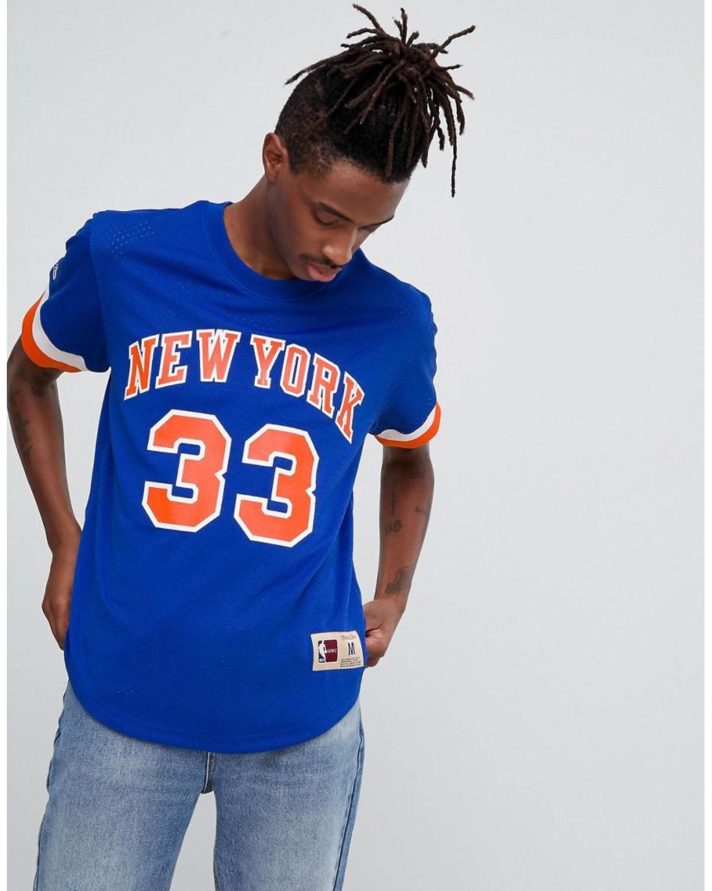 Men's Mitchell & Ness Julius Erving Blue New York Nets Hardwood Classics Stitch Name & Number T-Shirt