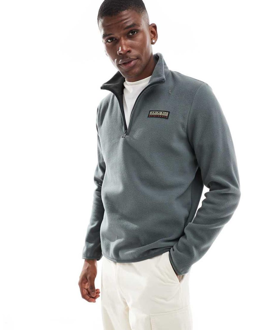 Napapijri Iaato Logo 1/4 Zip Fleece in Grey for Men | Lyst UK