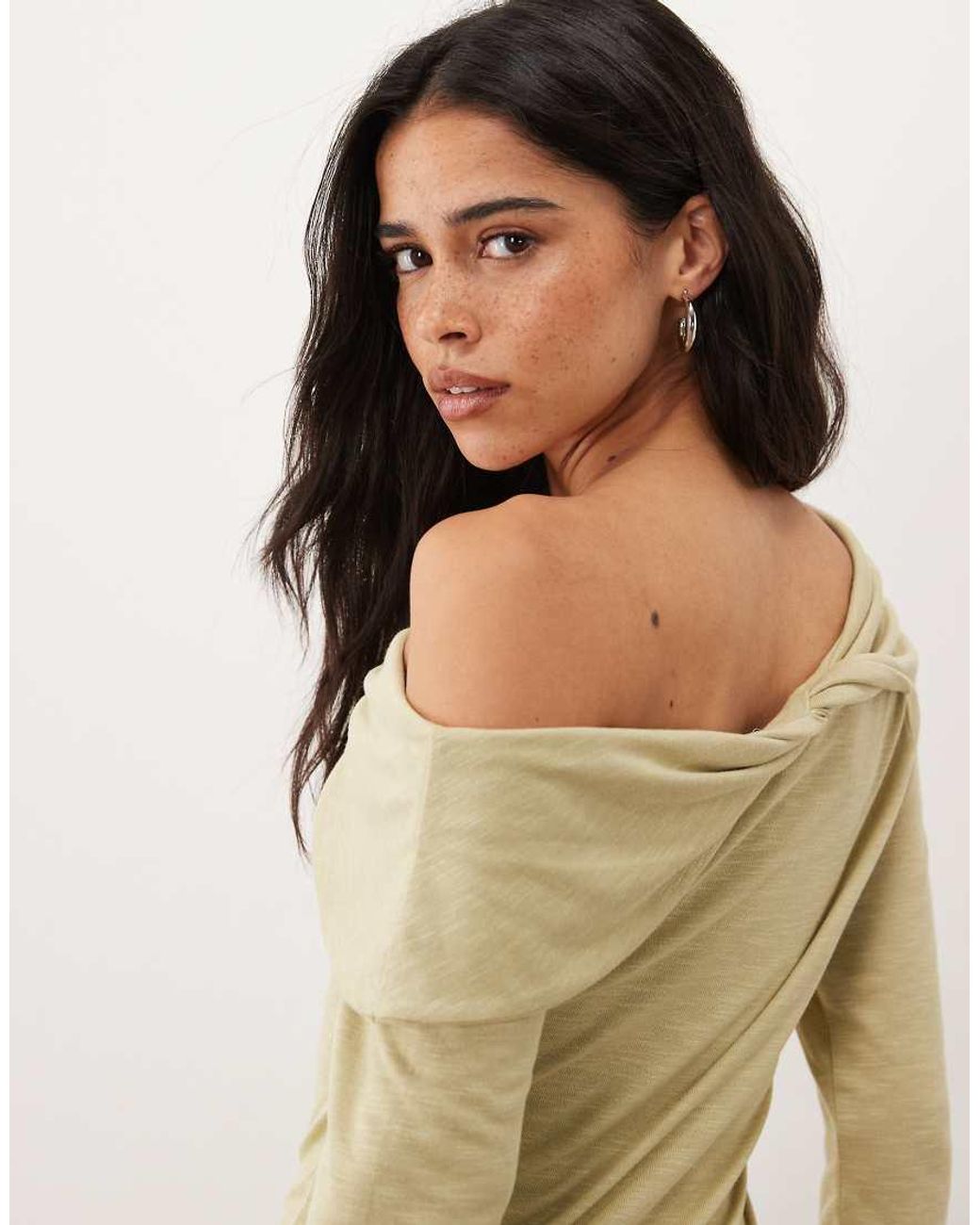 Miss Selfridge Green Twist Off Shoulder Top