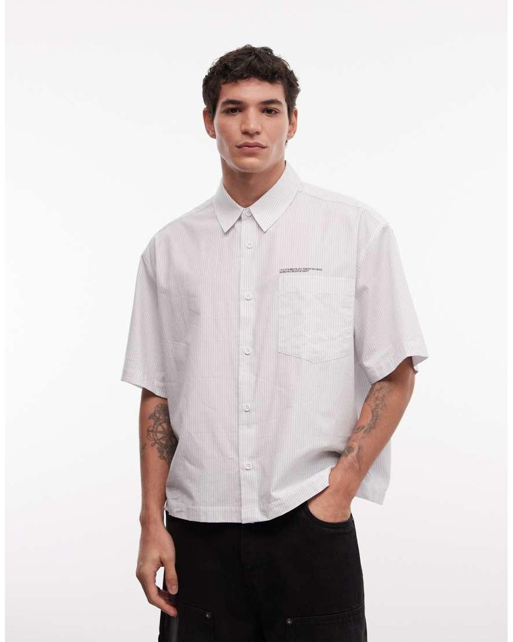ASOS White Oversized Boxy Stripe Shirt With Kyoto Bubble Print for men