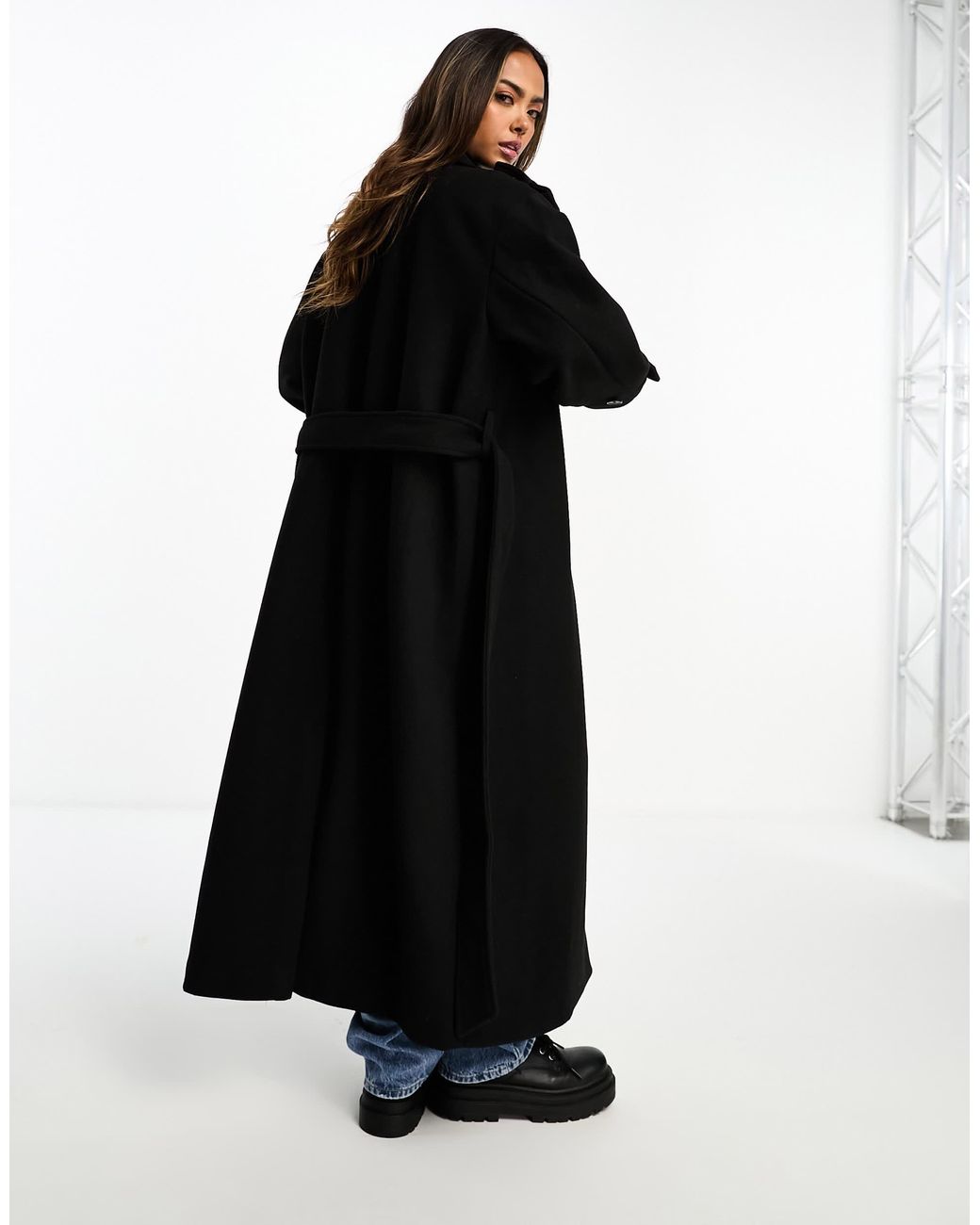 Black longline belted coat clearance