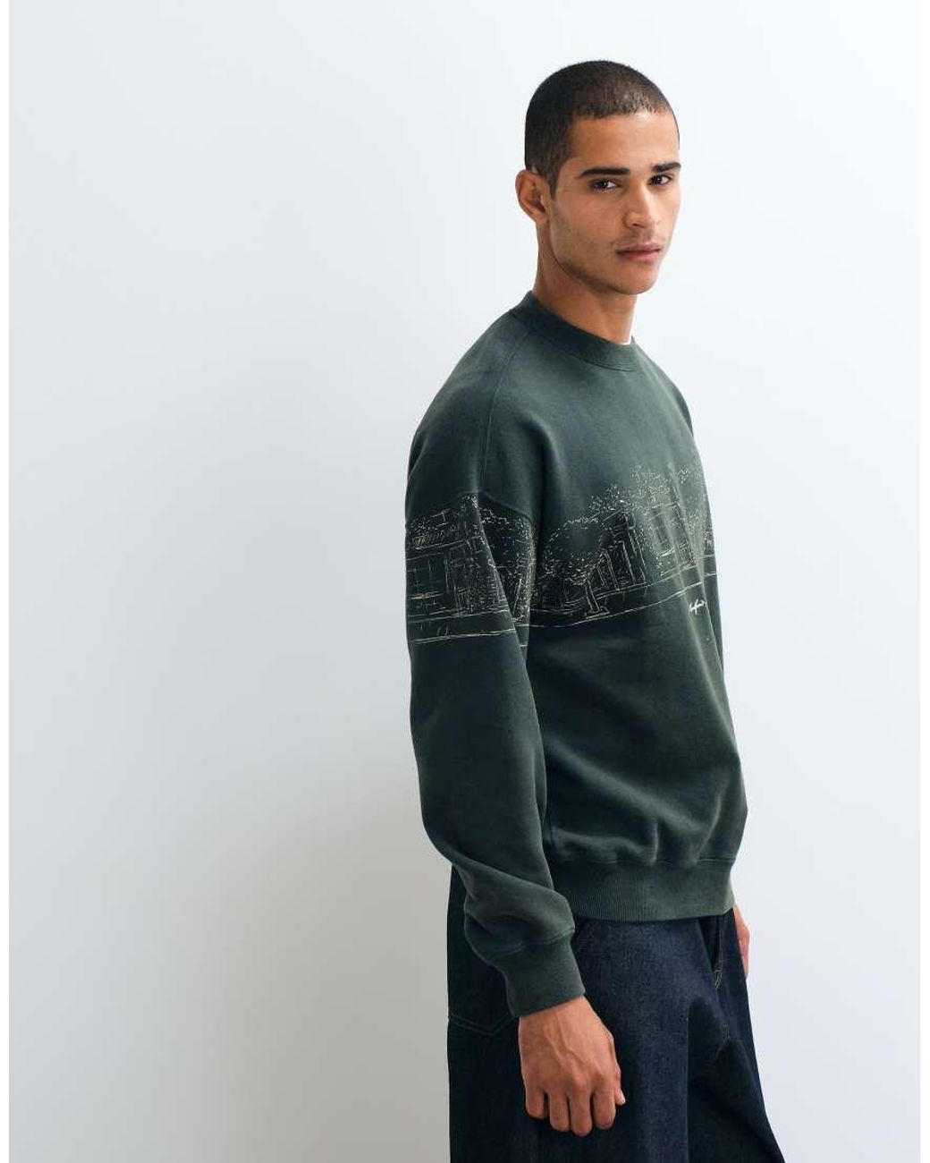 Abercrombie & Fitch Blue Graphic Crew Neck Sweatshirt for men