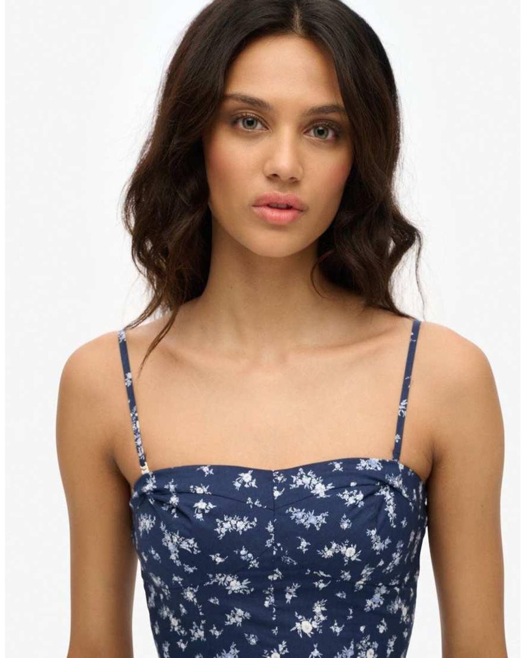 Superdry Blue Corset Sweetheart Neckline Cami Mini Strappy Sundress