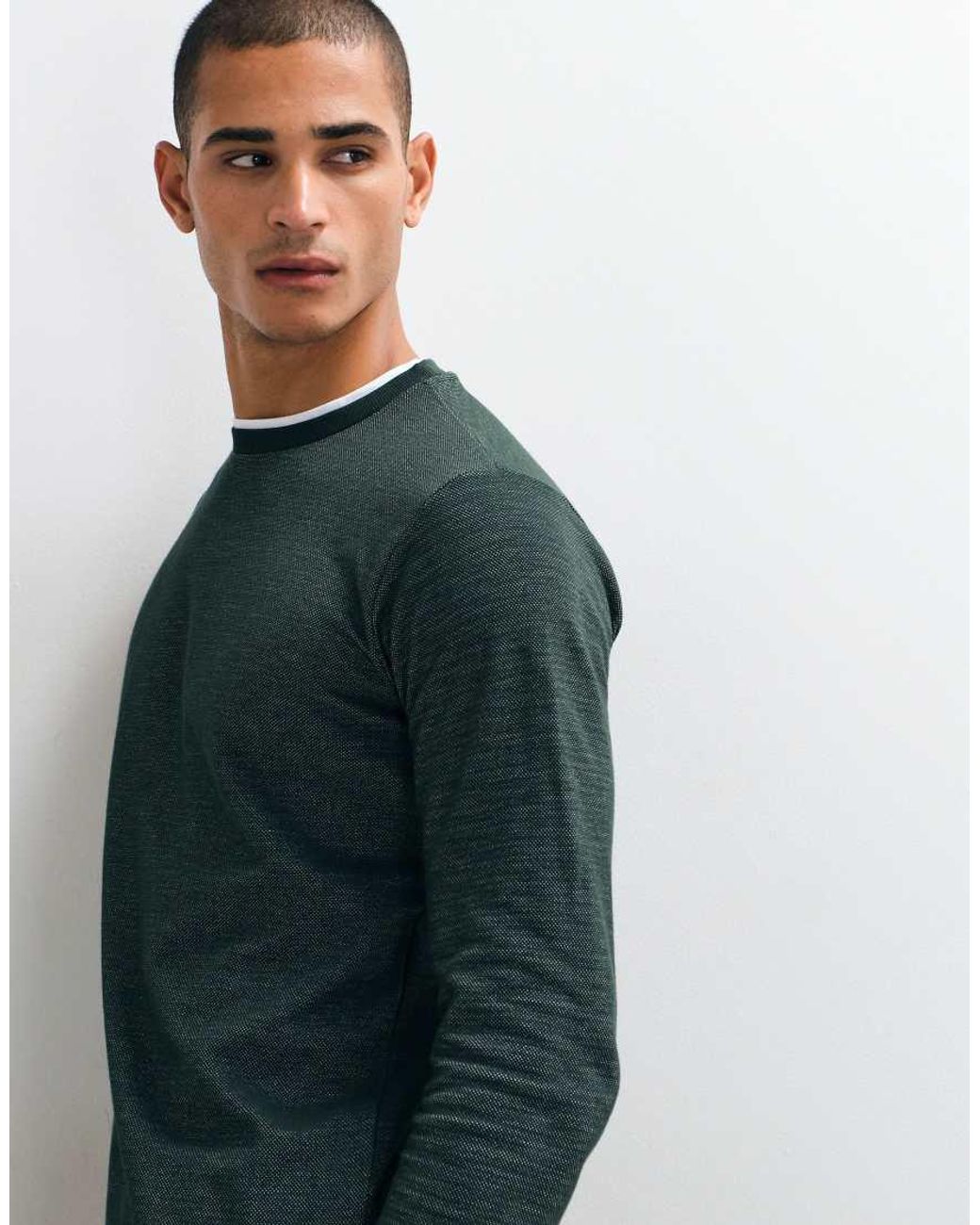 Brave Soul Blue Long Sleeve Crew Neck T-shirt for men